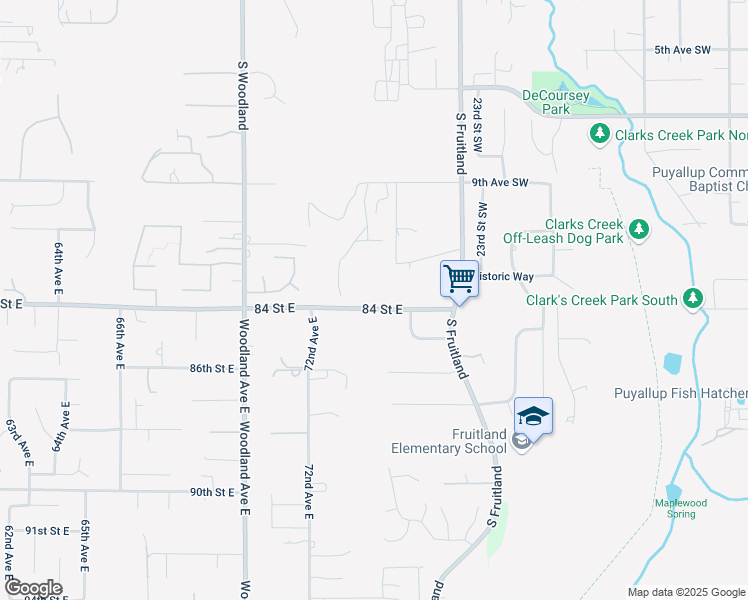 map of restaurants, bars, coffee shops, grocery stores, and more near 2715 12th Avenue Southwest in Puyallup