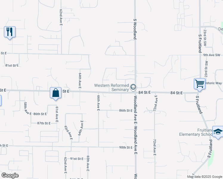 map of restaurants, bars, coffee shops, grocery stores, and more near 8325 67th Avenue East in Puyallup
