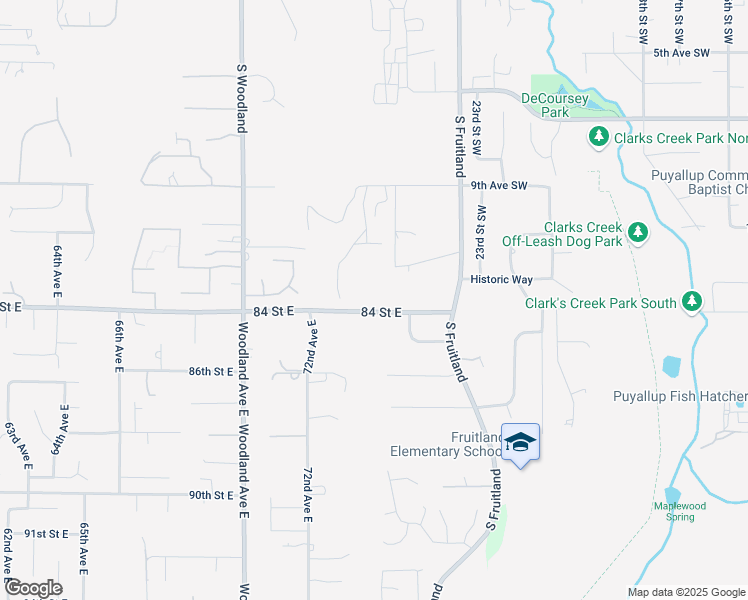 map of restaurants, bars, coffee shops, grocery stores, and more near 2715 12th Avenue Southwest in Puyallup