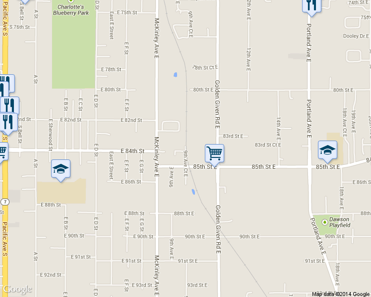 map of restaurants, bars, coffee shops, grocery stores, and more near 8207 9th Avenue Court East in Tacoma