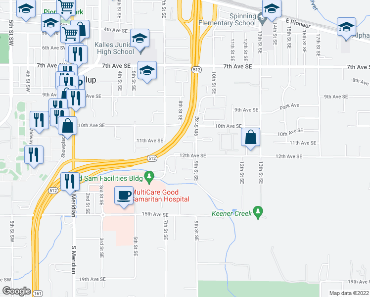 map of restaurants, bars, coffee shops, grocery stores, and more near 1112 9th Street Southeast in Puyallup
