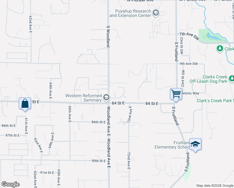 map of restaurants, bars, coffee shops, grocery stores, and more near 7010 83rd Street East in Puyallup
