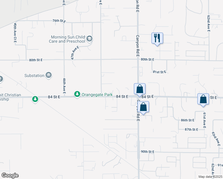 map of restaurants, bars, coffee shops, grocery stores, and more near 8311 51st Avenue East in Tacoma