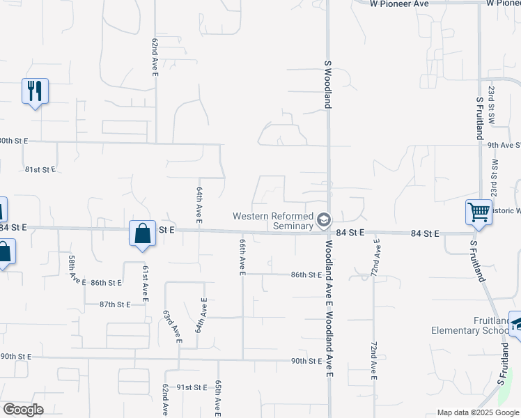 map of restaurants, bars, coffee shops, grocery stores, and more near 8325 67th Avenue East in Puyallup