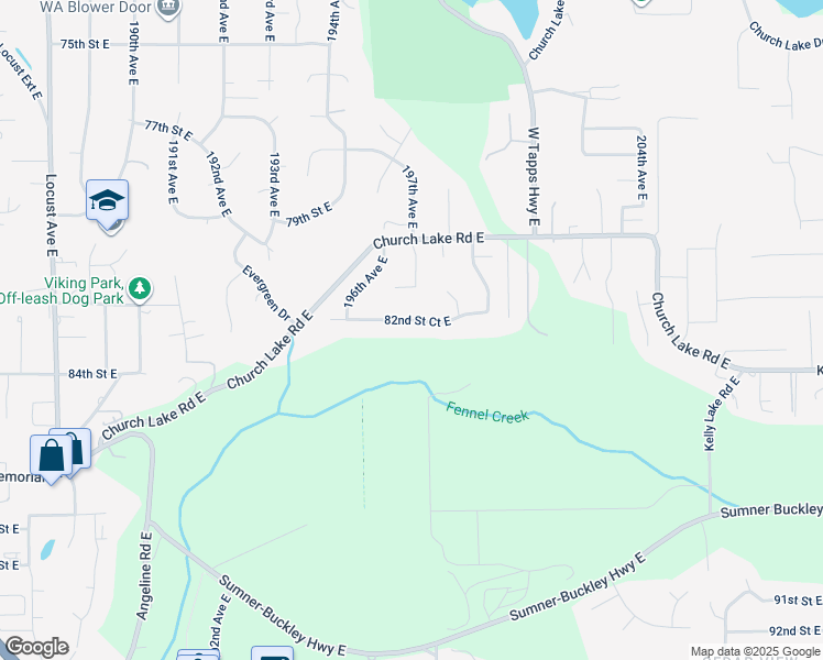 map of restaurants, bars, coffee shops, grocery stores, and more near 19708 82nd Street Court East in Bonney Lake