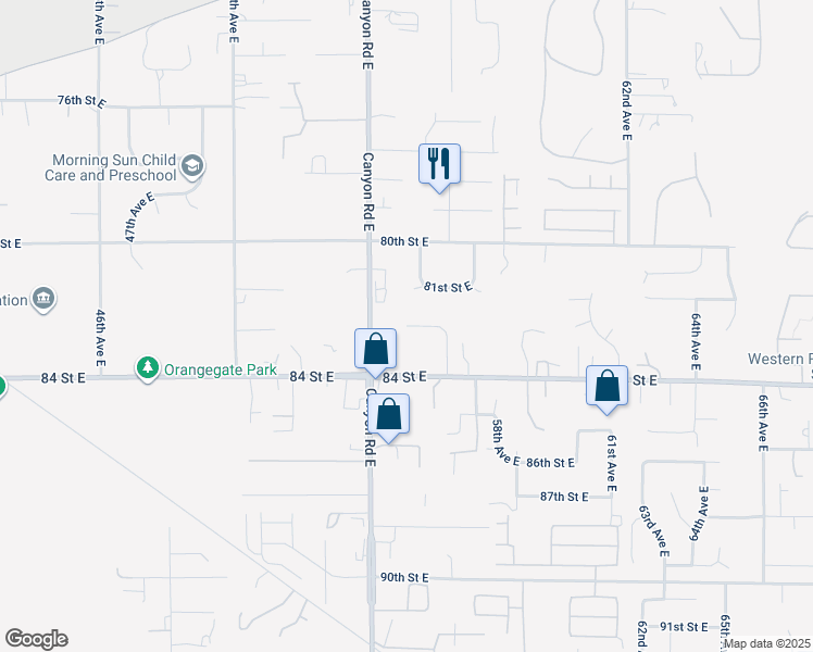 map of restaurants, bars, coffee shops, grocery stores, and more near 2874 82nd Street Court East in Puyallup
