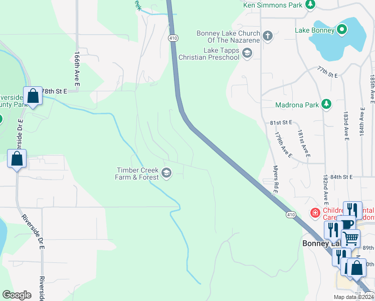 map of restaurants, bars, coffee shops, grocery stores, and more near 8120 173rd Avenue East in Sumner