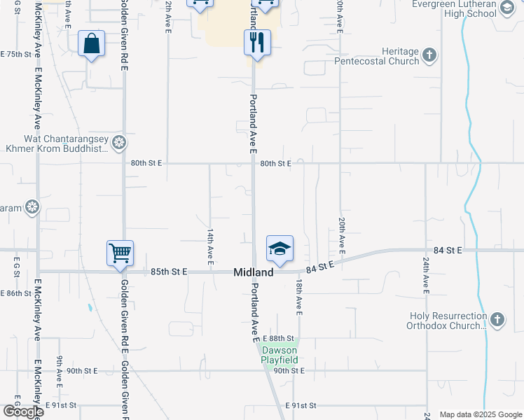 map of restaurants, bars, coffee shops, grocery stores, and more near 8205 Portland Avenue East in Tacoma