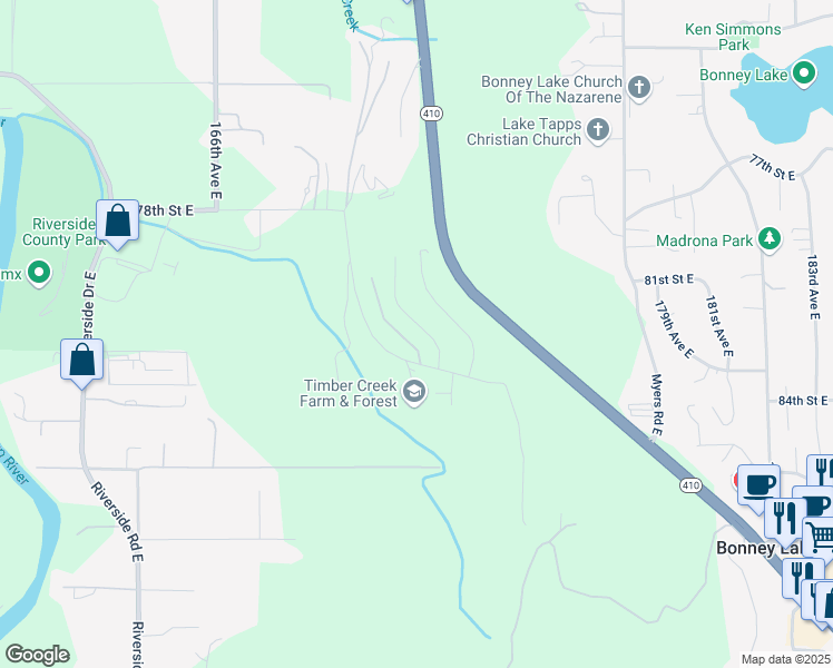map of restaurants, bars, coffee shops, grocery stores, and more near 8114 172nd Avenue East in Sumner