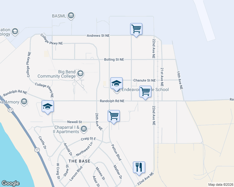 map of restaurants, bars, coffee shops, grocery stores, and more near 6527 Patton Boulevard Northeast in Moses Lake