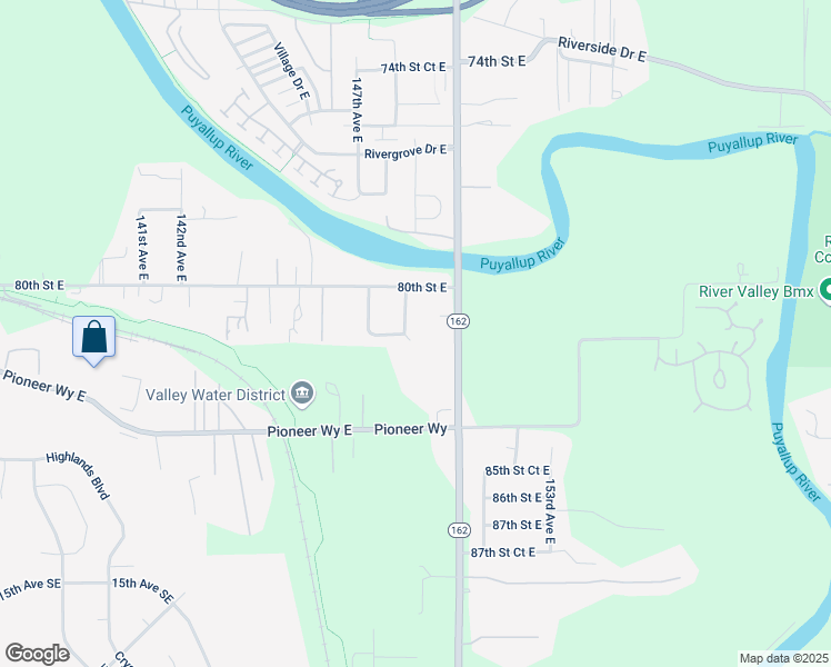 map of restaurants, bars, coffee shops, grocery stores, and more near 8117 148th Avenue Court East in Puyallup