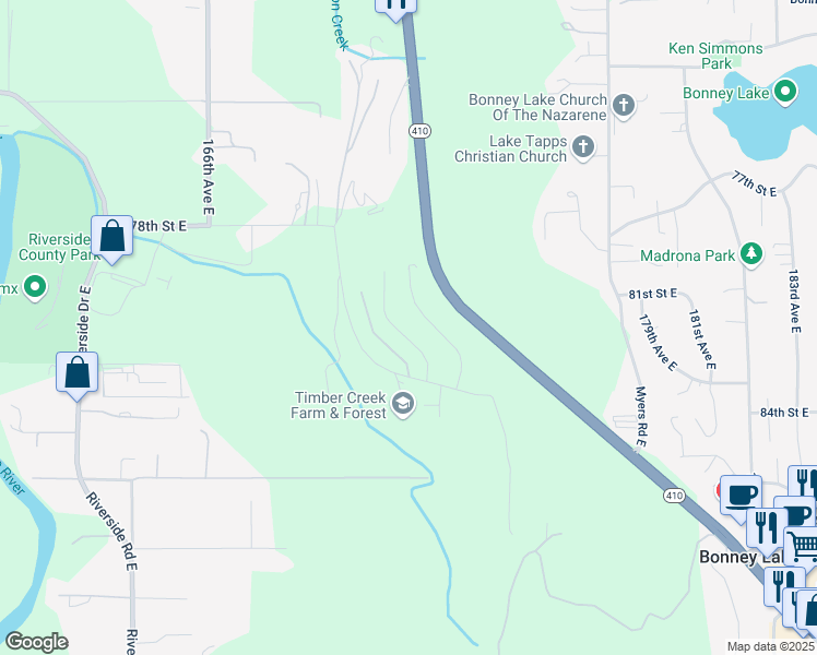 map of restaurants, bars, coffee shops, grocery stores, and more near 8114 172nd Avenue East in Sumner