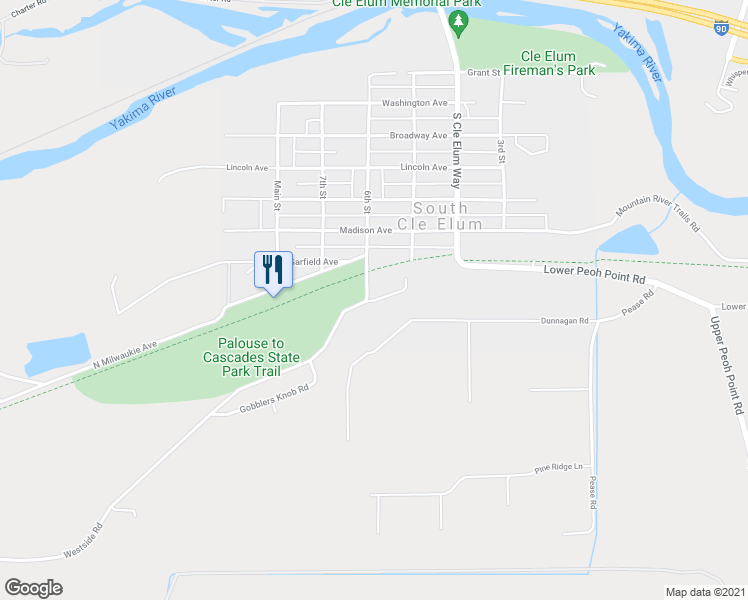 map of restaurants, bars, coffee shops, grocery stores, and more near Marie Avenue in South Cle Elum