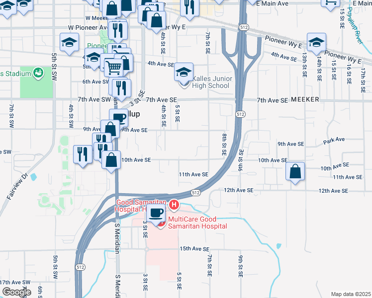 map of restaurants, bars, coffee shops, grocery stores, and more near 518 9th Avenue Southeast in Puyallup