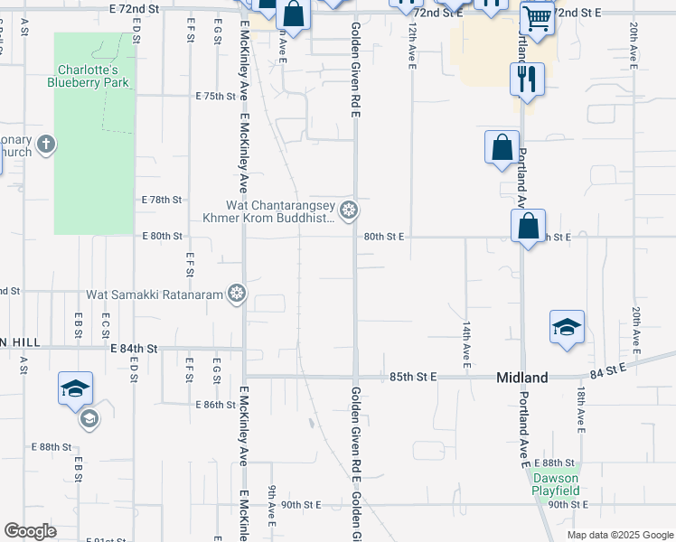 map of restaurants, bars, coffee shops, grocery stores, and more near 8016 Golden Given Road East in Tacoma