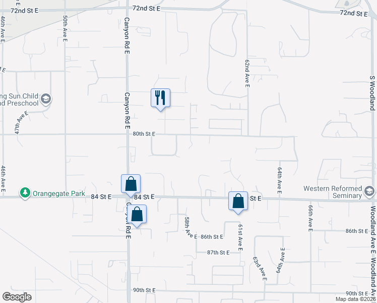 map of restaurants, bars, coffee shops, grocery stores, and more near 5814 80th Street East in Puyallup