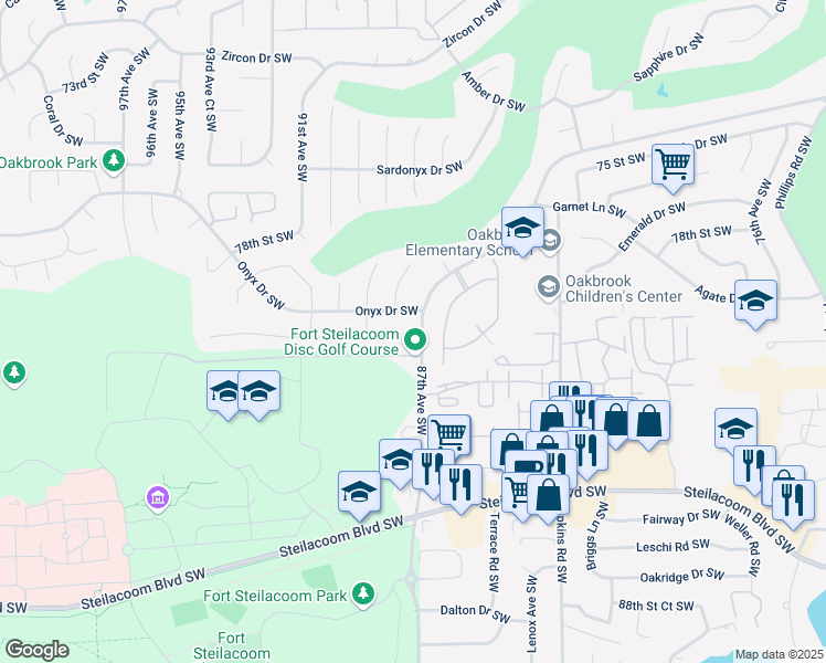 map of restaurants, bars, coffee shops, grocery stores, and more near 8705 81st Street Southwest in Lakewood