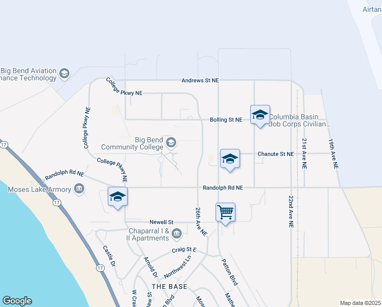 map of restaurants, bars, coffee shops, grocery stores, and more near 7662 Chanute Street Northeast in Moses Lake