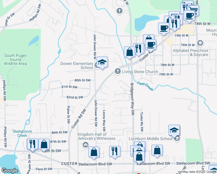 map of restaurants, bars, coffee shops, grocery stores, and more near 8001 A To 8001 B Custer Road in Lakewood