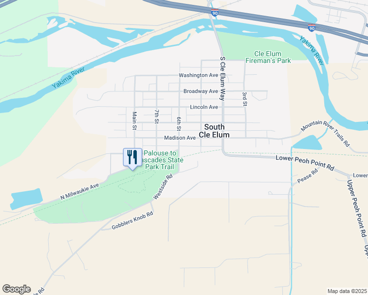 map of restaurants, bars, coffee shops, grocery stores, and more near 502 Marie Avenue in South Cle Elum