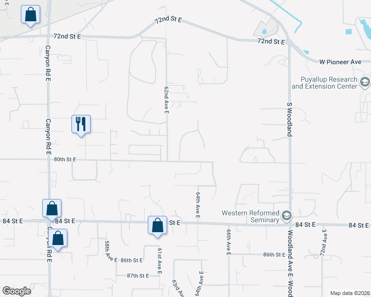 map of restaurants, bars, coffee shops, grocery stores, and more near 7805 63rd Avenue East in Puyallup
