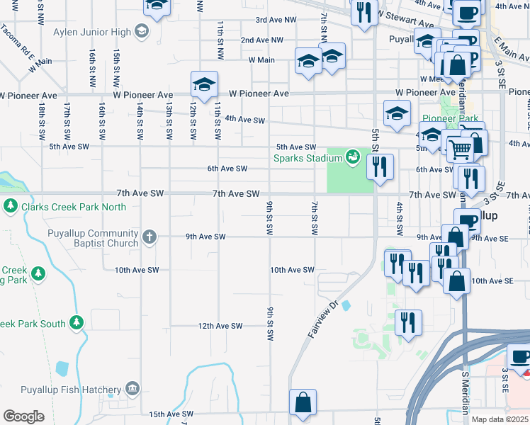 map of restaurants, bars, coffee shops, grocery stores, and more near 720 9th Street Southwest in Puyallup