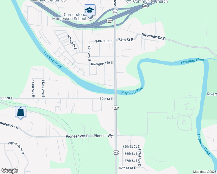 map of restaurants, bars, coffee shops, grocery stores, and more near 14912 78th Street Court East in Sumner