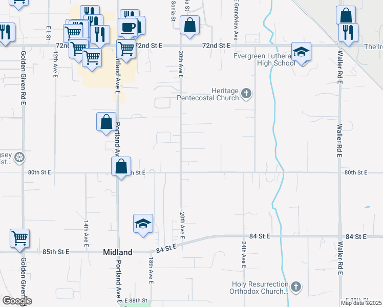 map of restaurants, bars, coffee shops, grocery stores, and more near 2014 78th Street Court East in Tacoma