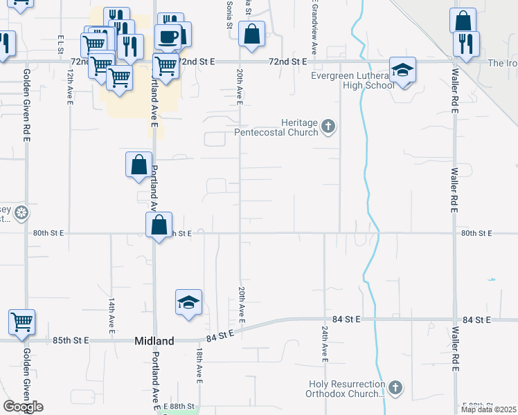 map of restaurants, bars, coffee shops, grocery stores, and more near 2014 78th Street Court East in Tacoma
