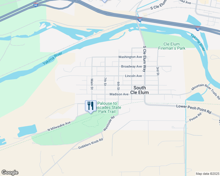 map of restaurants, bars, coffee shops, grocery stores, and more near 616 7th Street in South Cle Elum
