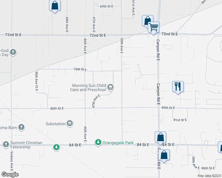 map of restaurants, bars, coffee shops, grocery stores, and more near 7710 49th Avenue East in Tacoma