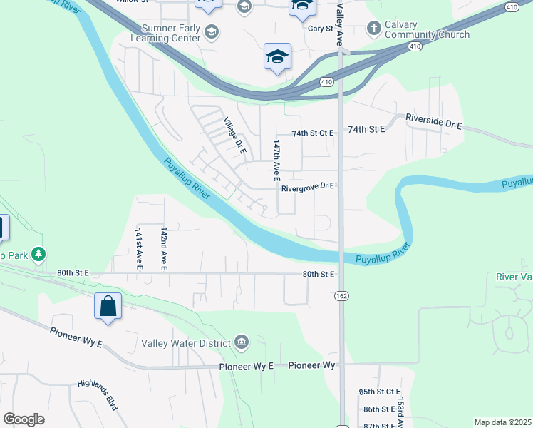 map of restaurants, bars, coffee shops, grocery stores, and more near 7624 77th Street East in Sumner