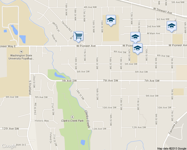 map of restaurants, bars, coffee shops, grocery stores, and more near 610 16th Street Southwest in Puyallup