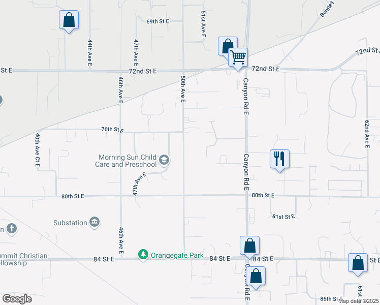 map of restaurants, bars, coffee shops, grocery stores, and more near 7711 50th Avenue East in Tacoma
