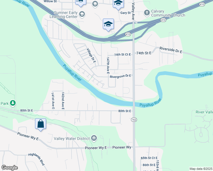 map of restaurants, bars, coffee shops, grocery stores, and more near 7624 77th Street East in Sumner