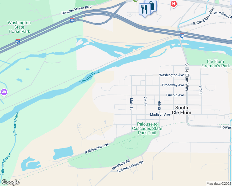 map of restaurants, bars, coffee shops, grocery stores, and more near 816 Lincoln Avenue in South Cle Elum