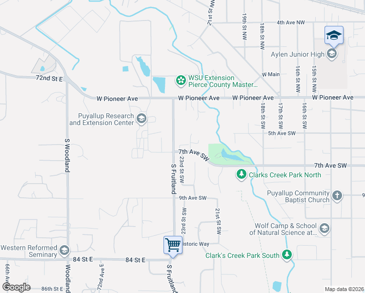 map of restaurants, bars, coffee shops, grocery stores, and more near 706 23rd Street Southwest in Puyallup