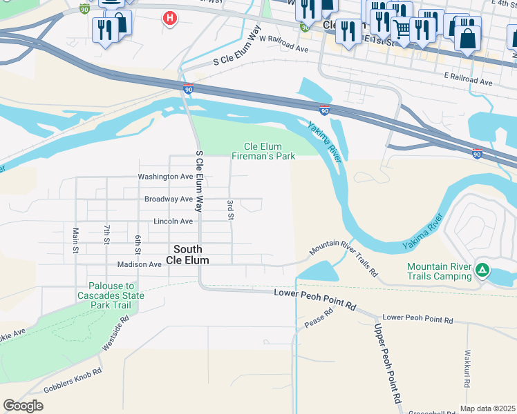 map of restaurants, bars, coffee shops, grocery stores, and more near 229 Sage Brook Lane in Cle Elum
