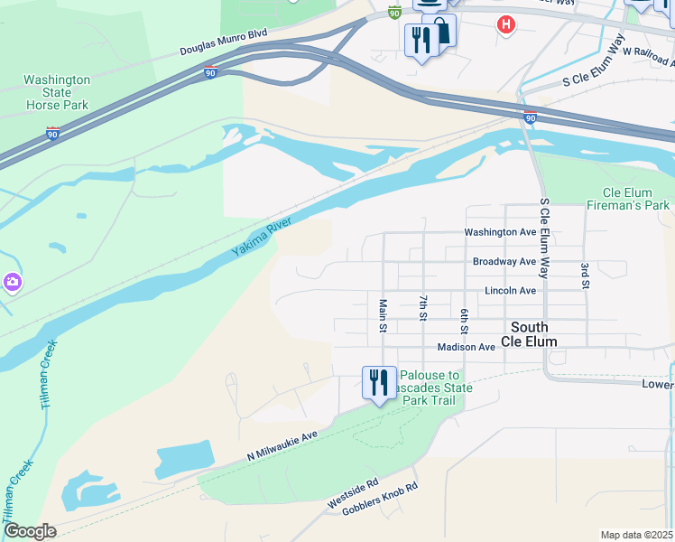 map of restaurants, bars, coffee shops, grocery stores, and more near 816 Lincoln Avenue in South Cle Elum