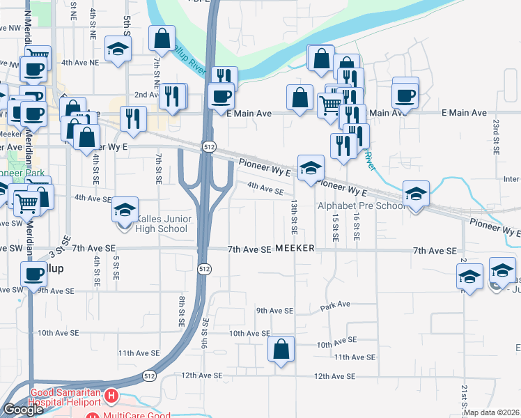 map of restaurants, bars, coffee shops, grocery stores, and more near 503 11th Street Southeast in Puyallup