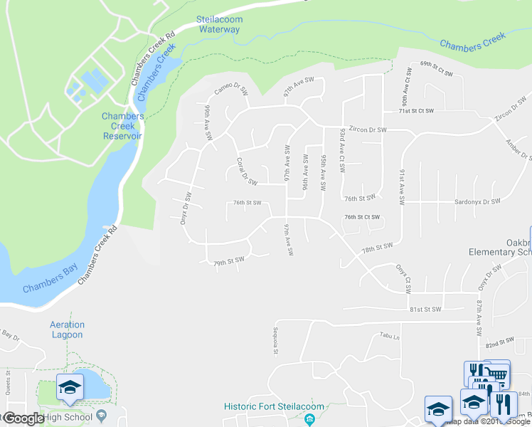 map of restaurants, bars, coffee shops, grocery stores, and more near 9711 Onyx Drive Southwest in Lakewood