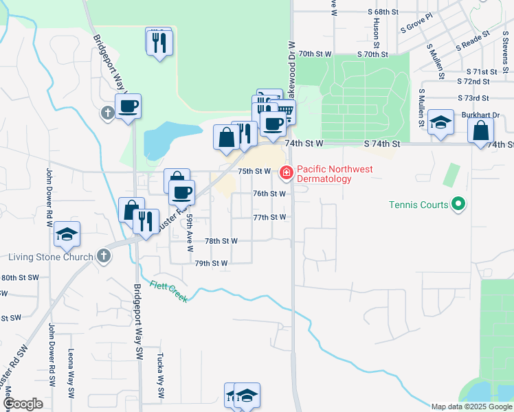 map of restaurants, bars, coffee shops, grocery stores, and more near 7619 Cody Street West in Lakewood