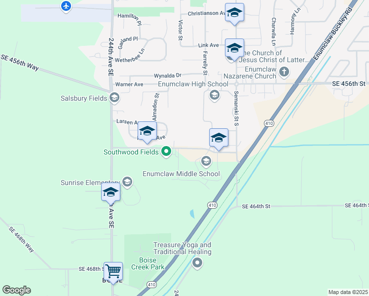 map of restaurants, bars, coffee shops, grocery stores, and more near 2929 McDougall Avenue in Enumclaw