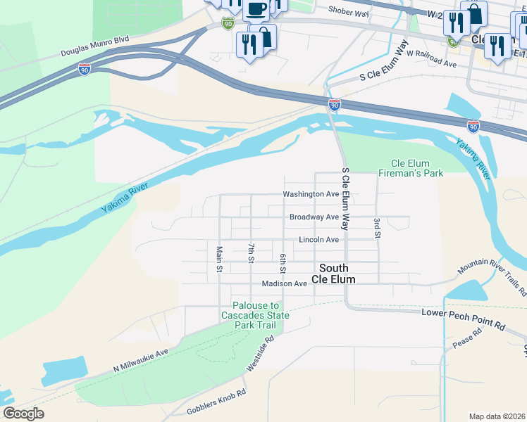 map of restaurants, bars, coffee shops, grocery stores, and more near 704 7th Street in South Cle Elum