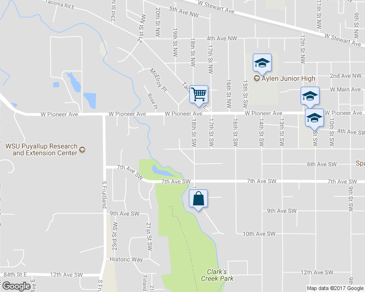 map of restaurants, bars, coffee shops, grocery stores, and more near 1817 5th Avenue Southwest in Puyallup