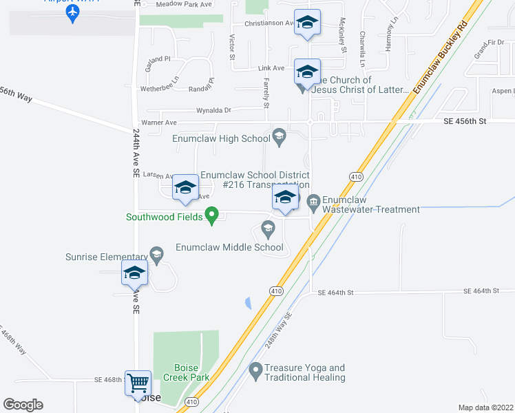map of restaurants, bars, coffee shops, grocery stores, and more near 2929 McDougall Avenue in Enumclaw