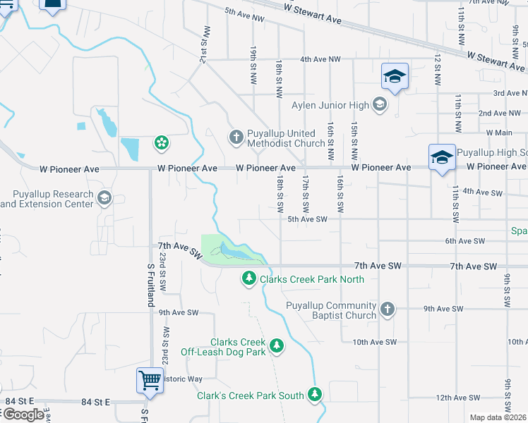 map of restaurants, bars, coffee shops, grocery stores, and more near 1817 5th Avenue Southwest in Puyallup