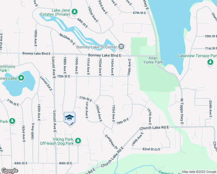 map of restaurants, bars, coffee shops, grocery stores, and more near 7513 193rd Avenue East in Sumner