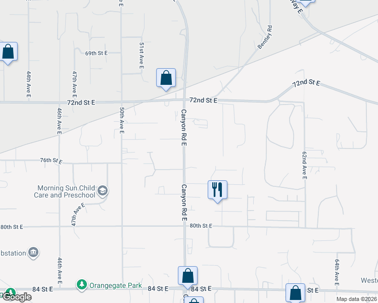 map of restaurants, bars, coffee shops, grocery stores, and more near 7509 Canyon Road East in Puyallup