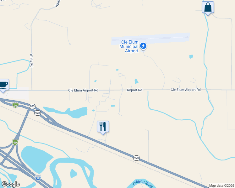 map of restaurants, bars, coffee shops, grocery stores, and more near 1660 Airport Road in Cle Elum